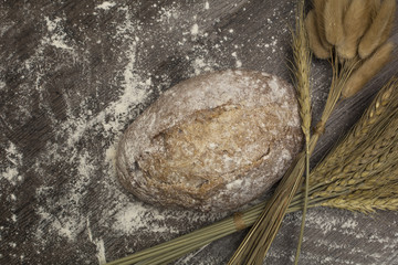 wheat flour with a fresh  hot bread  