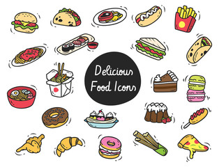 Set of food icon in doodle style