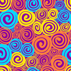 Fototapeta na wymiar bright swirling pattern of colored circles yellow purple orange blue