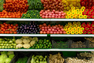 Vegetables on shelf in supermarket - 108194504