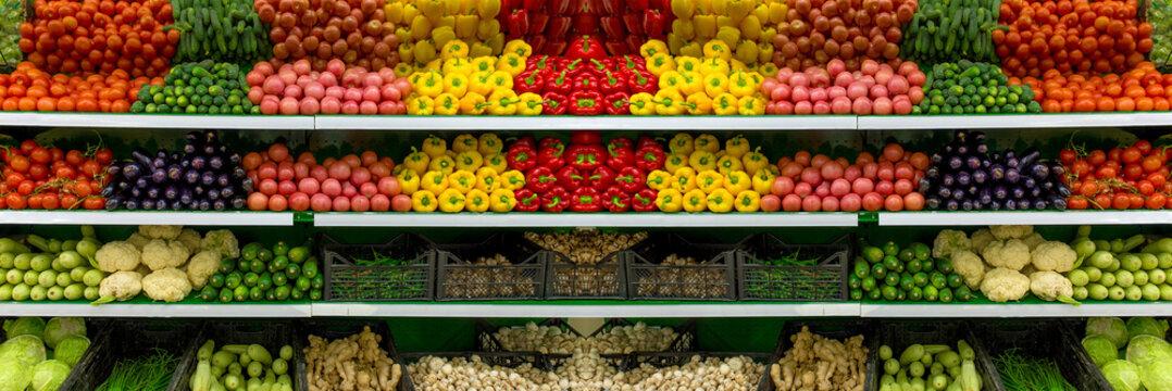Vegetables on shelf in supermarket