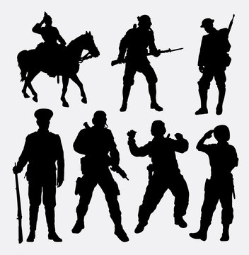 soldier, military, army, police, and security silhouette. Good use for symbol, logo, web icon, mascot, game elements, sticker design, sign, or any design you want. Easy to use.