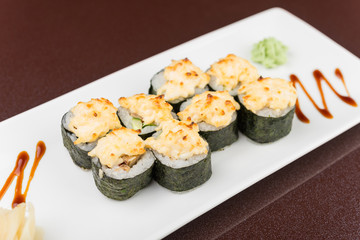 sushi rolls on white plate