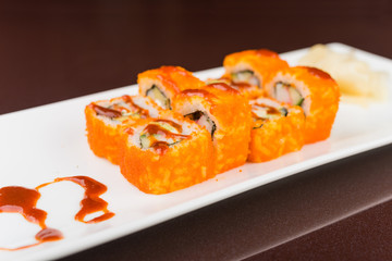 sushi rolls on white plate