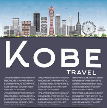 Kobe Skyline with Gray Buildings, Blue Sky and Copy Space.