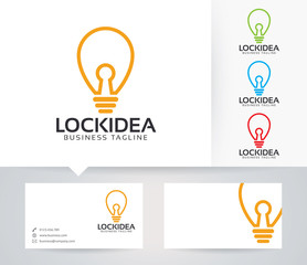 Lock Idea vector logo with alternative colors and business card template