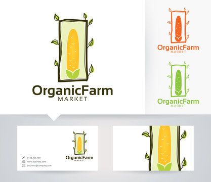 Organic Farm Market vector logo with alternative colors and business card template
