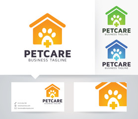 Pet Care vector logo with alternative colors and business card template
