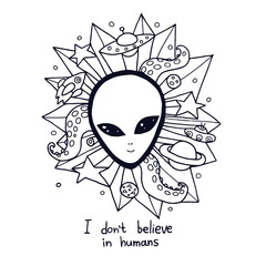 Gray Alien Head And Space Elements
