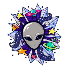 Gray Alien Head And Space Elements