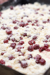 Cherries on the prepared dough ready for baking