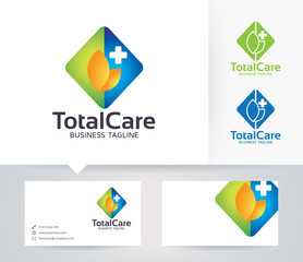 Total Care vector logo with alternative colors and business card template