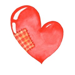 Wounded heart. Watercolor heart with a patch