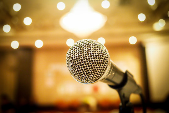 Microphone in concert hall or conference room.