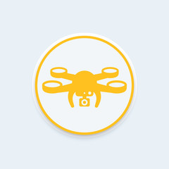 Drone icon, aerial photography vector sign, drone with camera round icon, vector illustration