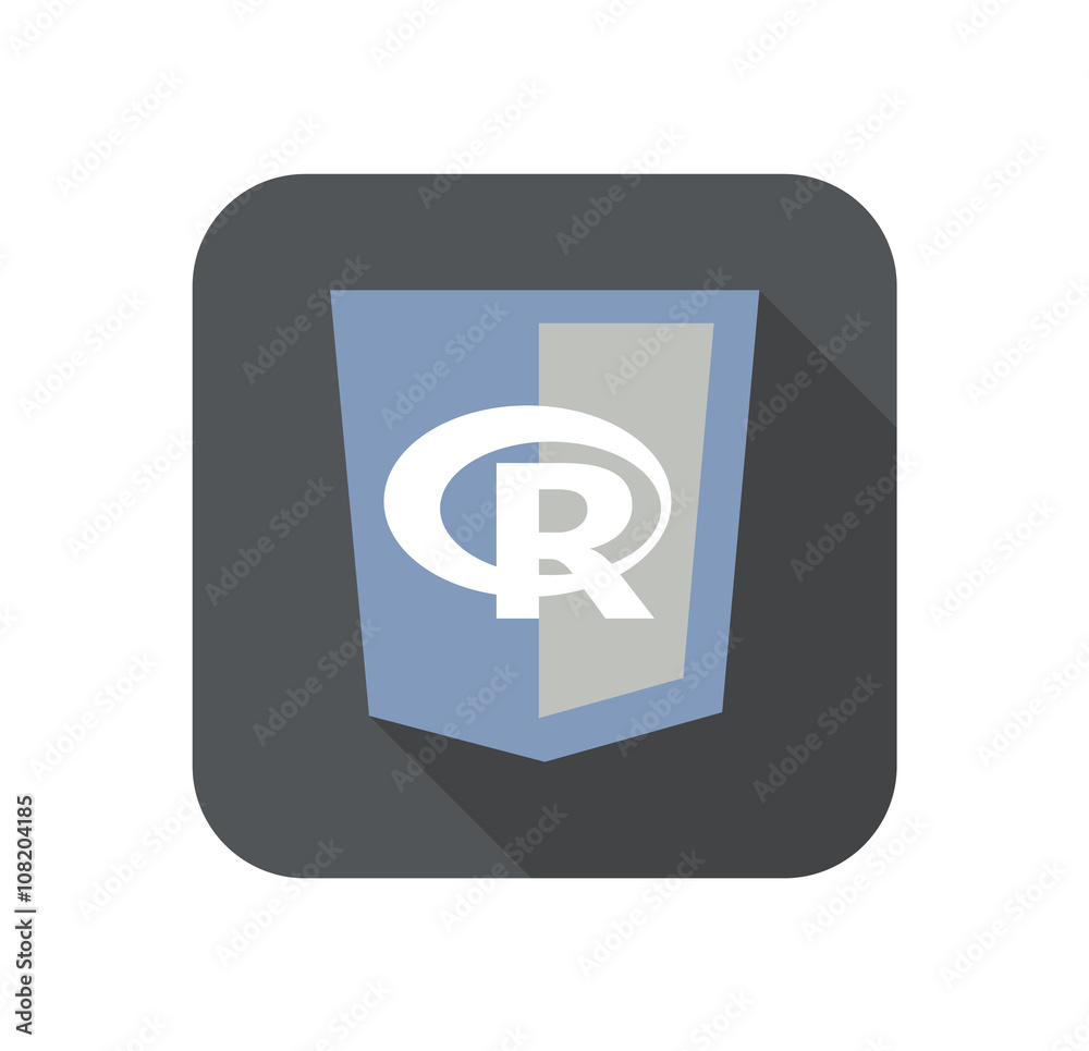 Poster vector round icon of web shield with r letter programming language - isolated flat design illustrati