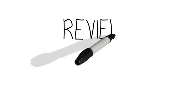 A moving black pen with a shadow writes on a plain white surface