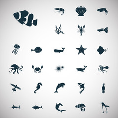 Fototapeta na wymiar Set of twenty seven sea animals icon