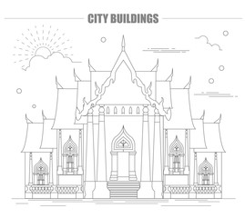City buildings graphic template. Thailand. Marble Temple.