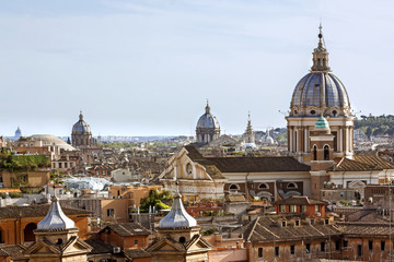 Fototapeta na wymiar View from the Pincio Landmark in Rome, Italy on a beautiful warm spring morning.
