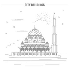 City buildings graphic template. Malaysia, Sultan Putra mosque.