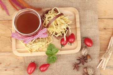 Ginger tea and fresh ginger.