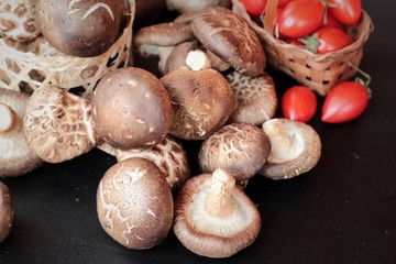 Mushrooms and vegetables for cooking.