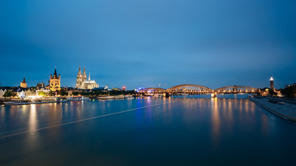Fototapeta na wymiar Night View Of Cologne Cathedral And Hohenzollern Bridge, Germany