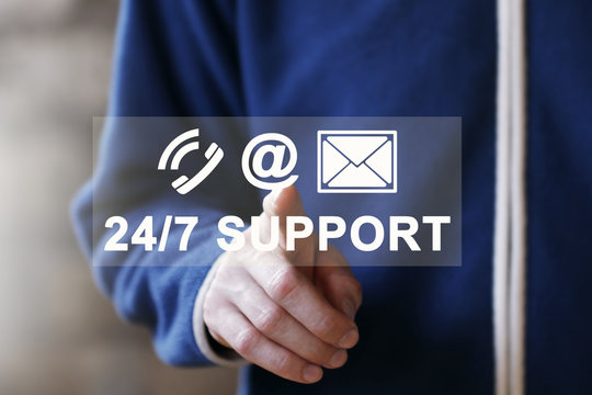 Business 24 hours button support sign