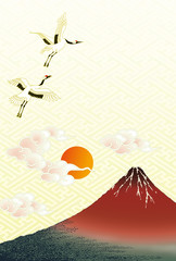 富士山と鶴と初日の出
