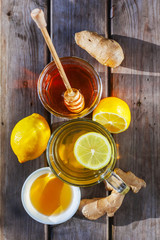 Ginger tea with honey and lemon