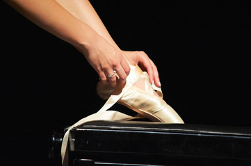Ballet shoes on the theater stage of RCK Raciborz Polska
