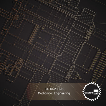 Background of mechanical engineering drawings on dark