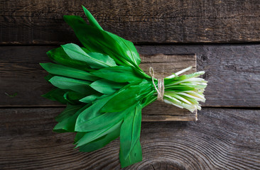 Fresh ramson on a wooden background