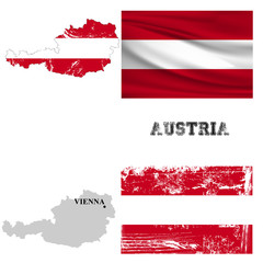 Map and flag of Austria in the ancient and modern style.