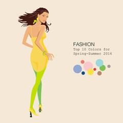 Fashionable woman in stylish clothes in 2016 season's top colors