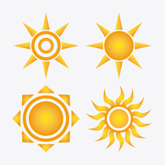 Icon of yellow sun, vector illustration