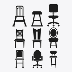 set of black and white Chairs, vector illustration