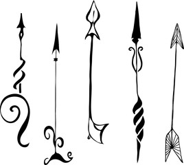 Set of graphic arrows drawn by ink. Hand drawn vector illustration.
