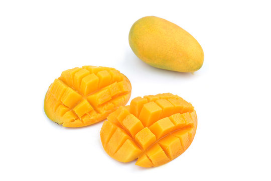 Luscious mango,  cut into a hat. 