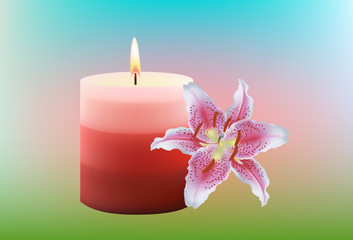 Obraz na płótnie Canvas Beautiful candles with flowers on beautiful background