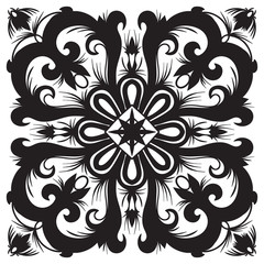 Hand drawing pattern for tile in black and white colors.