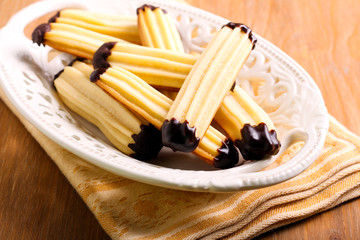 Finger biscuits coated in chocolate glaze