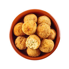 Halved and whole fried bacalao croquettes