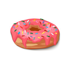 Donut with pink icing and multi-colored powder,