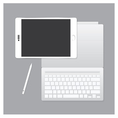 White Tablet Pro with Keyboard Case and Pen Vector Illustration