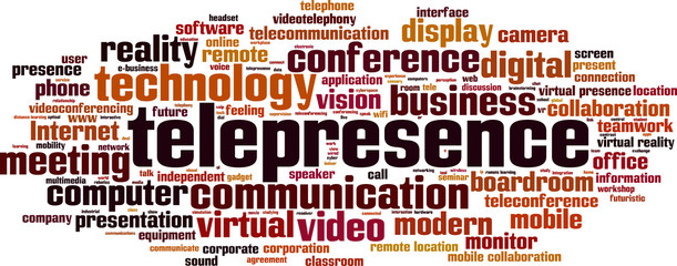 Telepresence word cloud concept. Vector illustration