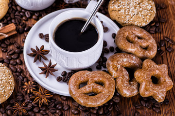 black coffee on a wooden background