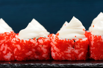 Japanese fusion rolls with red roe and cream cheese