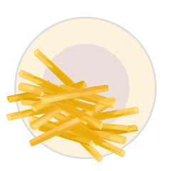french fries on a plate, top view